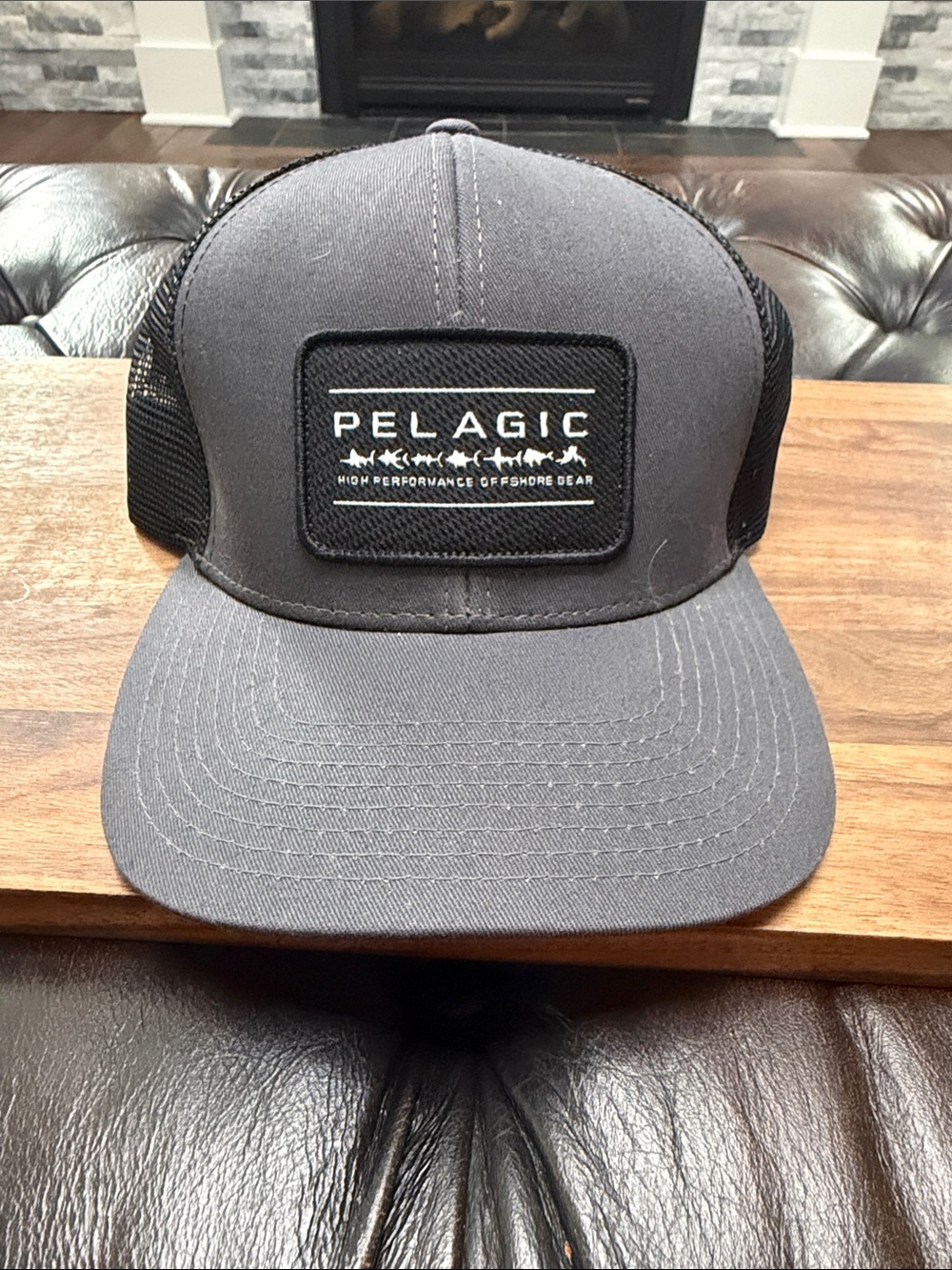 Pelagic Gray and Black Trucker Hat with Logo Patch